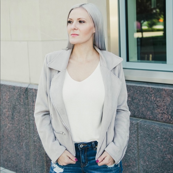 Moto Style Light Gray Jacket - Picture 2 of 4
